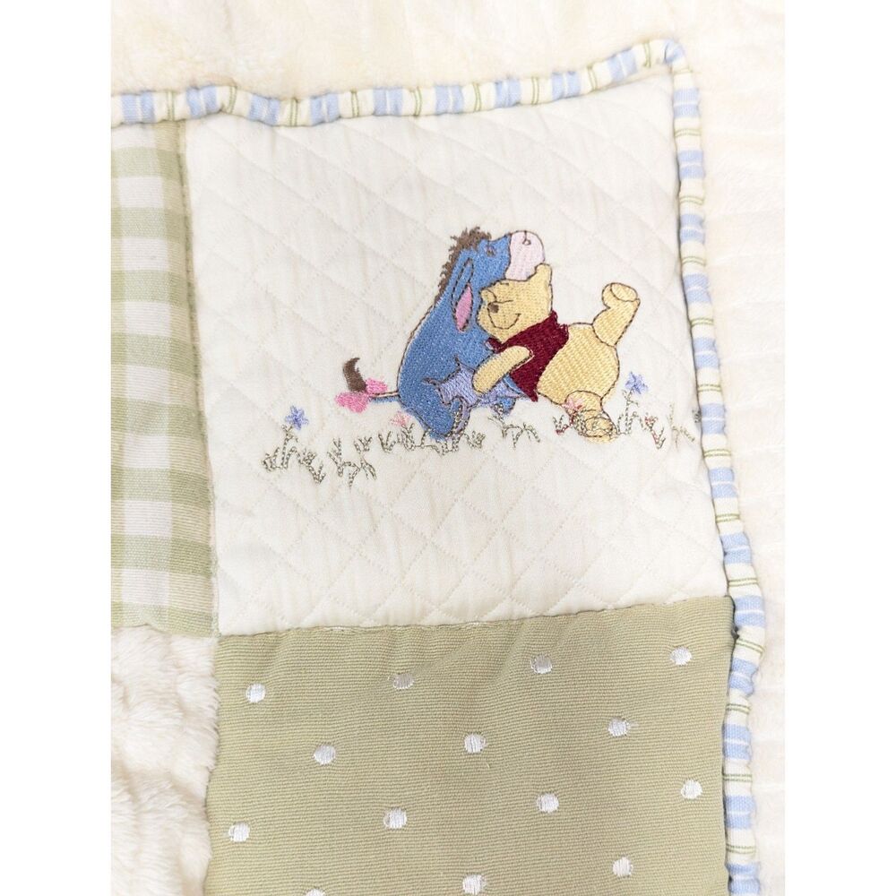 Vintage Winnie the Pooh Disney Crib Blanket Wall Hanging Cream Sage Embroidery - Picture 5 of 12